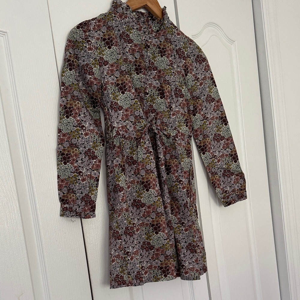 Emile et Ida Brown and Olive Floral dress size 12 girl. Cotton Liberty of London
